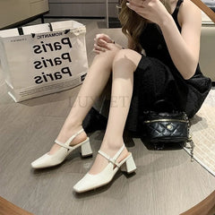 Hnewly Mary Jane High Heel Sandals with Diamond Square Buckle Head and Skirt Style Women Shoes Fashionable Versatile Lolita 35-39