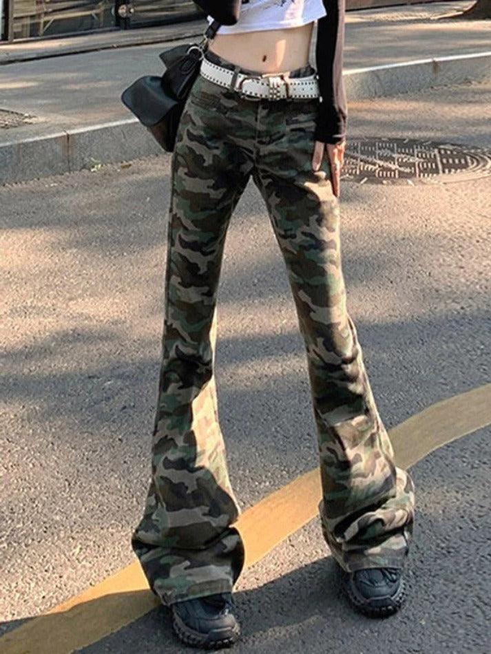 hnewly - Vintage Camo Print Flare Jeans HOT