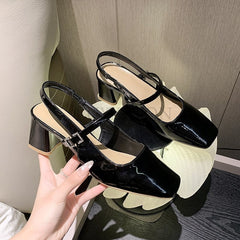 Hnewly Mary Jane High Heel Sandals with Diamond Square Buckle Head and Skirt Style Women Shoes Fashionable Versatile Lolita 35-39