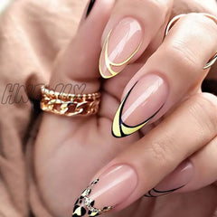 24Pcs Almond False Nails Long French Stiletto Fake With Leopard Print Design Full Cover Press On