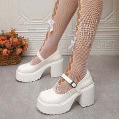 Hnewly 2024 New Chunky Platform Mary Jane Shoes Women Patent Leather High Heels Pumps Woman Sweet Thick Heel Party Shoes Female