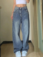 Hnewly - Pocket Design Blue Wash Boyfriend Jeans Hnewly
