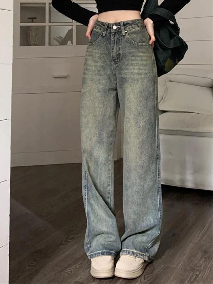 Hnewly - Washed Distressed High Rise Boyfriend Jeans Hnewly