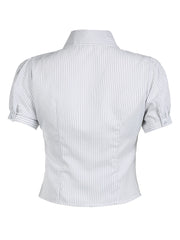 Hnewly - summer inspo White Stripe Puff Short Sleeve Button Shirts For Women Basic Simple Casual Seumme Preppy Tops Y2K Korean Clothes
