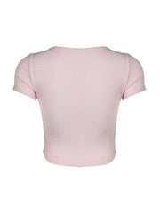 Hnewly - summer inspo Balletcore Sweet Y2K Tie Lace Trim Square Collar Pink T-Shirt Women Short Sleeve 2000s Cute Kawaii Clothes