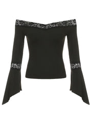Hnewly Lace Off Shoulder Bell Sleeve Top