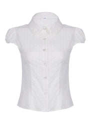 Hnewly - summer inspo White Solid Single Breasted Turn Down Collar Casual Shirts Women Simple Puff Sleeve Japanese Y2K Preppy Summer Tops
