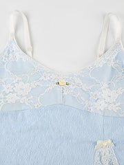 Hnewly Lace Splicing Split Cami Tank Top