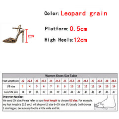 Hnewly 2024 New Thin High Heels Women Pumps Sexy Leopard Grain Pointed Toe Stiletto Sandals Summer Party Dress Ankle Strap Shoes