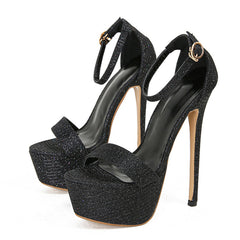 Hnewly Model Catwalk Sequined Platform Sandals For Women Sexy Open Toe Party Nachtclub Stripper Heels Pole Dance Shoes Size 34-46