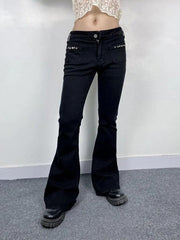 hnewly - Low Rise Studded Elastic Flare Jeans hnewly