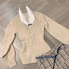 Hnewly Korean Fashion Sexy Solid Knitted Tops Women Early Autumn New Sweaters Pullover Long Sleeve Pullovers Y2K Casual Streetwear