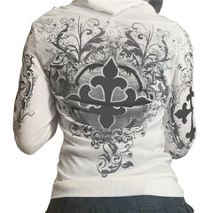 Hnewly y2k Hoodies Women Rhinestone Graphic Print Long Sleeve Hooded Coat Tops Gothic Grunge Sweatshirts 2000s Streetwear