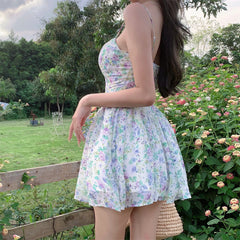 Hnewly DRESS TO IMPRESS Sexy Strap Floral Dress Women Designer Korean Elegant Sweet Mini Dress Sleeveless Chiffon Slim Fairy Party Dress Summer New
