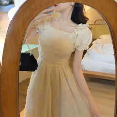 Hnewly French Vintage Kawaii Dress Women Elegant Designer Backless Korean Style Dress Female Casual Party Fairy Midi Dress Summer