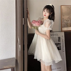 Hnewly DRESS TO IMPRESS Summer Sexy Party Dress Women French Style Princess Sweet Kawaii Mini Dress Puff Sleeve Casual Office Elegant Dresses for Women