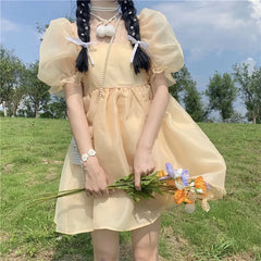 Hnewly DRESS TO IMPRESS Yellow Sweet Princess Dress Women Japanese Fairy Sexy Backless Mini Dress Casual Korean Party Birthday Dress for Women New