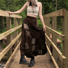 Hnewly y2k Grunge Skirt Women Fairycore Clothing Retro High Waist A Line Pleated Long Skirts Punk Gothic Skirts Streetwear