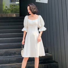 Hnewly White Elegant Dress Women Summer Backless Design Fairy Party Dress Female Classy Evening One-piece Dress Korean Office Lady