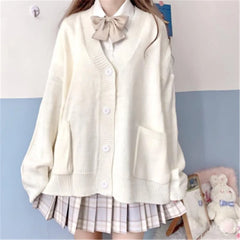 Hnewly Autumn Winter V-neck cotton knitted sweater uniform cardigan multicolor women's wear Japanese style sweater tops