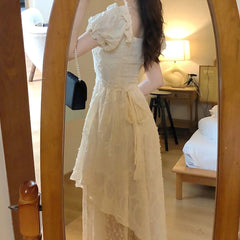 Hnewly French Vintage Kawaii Dress Women Elegant Designer Backless Korean Style Dress Female Casual Party Fairy Midi Dress Summer