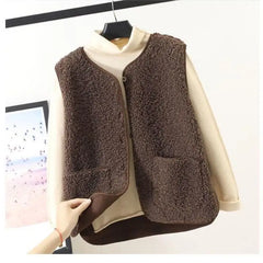 Hnewly outfit inspo winter Vests New Spring Autumn Women Button Waistcoat Lamb Hair Winter Thermal Warm Thick Fleece Vests Sleeveless Jacket Ladies Coats