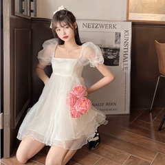 Hnewly DRESS TO IMPRESS Summer Sexy Party Dress Women French Style Princess Sweet Kawaii Mini Dress Puff Sleeve Casual Office Elegant Dresses for Women