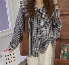 Hnewly Spring Shirt Womens Lovely Elegant Soft Student Simple Plaid All-match Chic Tops Peter-pan-collar Fashion Vintage New Clothing