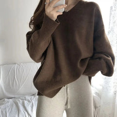 Hnewly FALL OUTFIT Sweater Pullovers Women Spring New Chic Solid V-neck All-match Loose Simple Female Fashion Vintage Elegant Clothing Leisure Soft