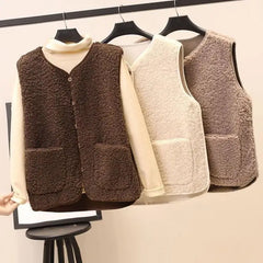 Hnewly outfit inspo winter Vests New Spring Autumn Women Button Waistcoat Lamb Hair Winter Thermal Warm Thick Fleece Vests Sleeveless Jacket Ladies Coats