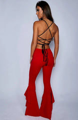 Hnewly Hippie Women Enthusiastic Red Ruffles Slim Flare Pants Elastic Bottom Fashion Summer New Wide Leg Trouser Elegant Clothing