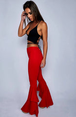 Hnewly Hippie Women Enthusiastic Red Ruffles Slim Flare Pants Elastic Bottom Fashion Summer New Wide Leg Trouser Elegant Clothing