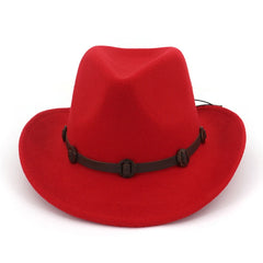 Hnewly Western Cowboy Cowgirl Fedora Hats with Leather band Men Women Wide Brim Sunhat Felt Jazz Panama cap Trilby Party Fedoras