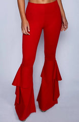 Hnewly Hippie Women Enthusiastic Red Ruffles Slim Flare Pants Elastic Bottom Fashion Summer New Wide Leg Trouser Elegant Clothing