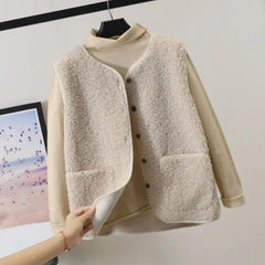 Hnewly outfit inspo winter Vests New Spring Autumn Women Button Waistcoat Lamb Hair Winter Thermal Warm Thick Fleece Vests Sleeveless Jacket Ladies Coats