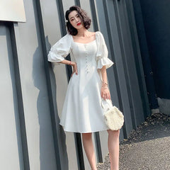 Hnewly White Elegant Dress Women Summer Backless Design Fairy Party Dress Female Classy Evening One-piece Dress Korean Office Lady