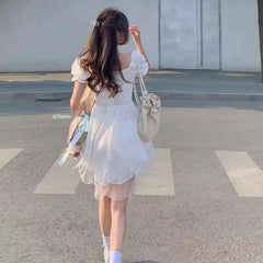 Hnewly DRESS TO IMPRESS Elegant Korean White Dress Women Hollow Out Evening Bandage Sexy Sweet Mini Dress Summer Designer Casual Pretty Party Dress