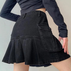 Hnewly Skirts Women Folds Denim Mini Sexy Kawaii Streetwear Korean Style Chic Casual A-Line Vintage Fashionable Harajuku Sweet Girls