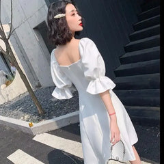 Hnewly White Elegant Dress Women Summer Backless Design Fairy Party Dress Female Classy Evening One-piece Dress Korean Office Lady