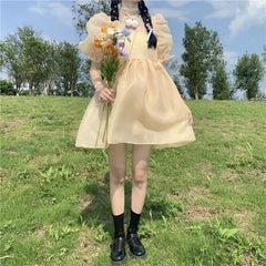 Hnewly DRESS TO IMPRESS Yellow Sweet Princess Dress Women Japanese Fairy Sexy Backless Mini Dress Casual Korean Party Birthday Dress for Women New