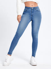 Hnewly Skinny Jeans For Women Stretchy High Waist Classic Denim Pant Slim Hip Lift Mom Jean Fashion Blue Wash Five Pockets Pencil Pant