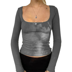 Hnewly y2k Lace Trim Crop Top Women Square Neck T Shirt with Little Flower 2000s Fairycore Grunge Clothing Spring Streetwear