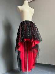Hnewly New Spring Summer Short Front Long Back Women's Puffy Skirt Shiny 5-layer Irregular Mid-long Elastic Waist Fairy Skirts