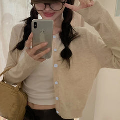 Hnewly Red Cardigan Knit Early Autumn Women Clothes New Outdoor Crop Sweater Outerwear Long Sleeve Top Bottoming Shirt