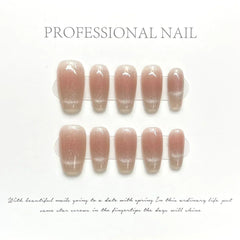 Hnewly 10Pcs Cat Eye Handmade Press On Nails with Gradient Design False Nails Full Cover French Ballerina Wearable Artificial Nail Tips