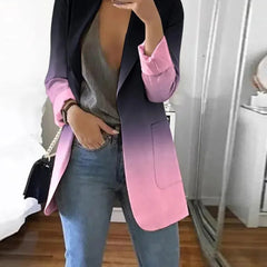 Hnewly Women Elegant Gradient Collar Long Sleeves Open Stitch Pocket Blazer Jackets