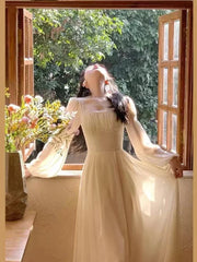 Hnewly Spring French Elegant Solid Midi Dress Woman Long Sleeve Fairy Party Dresses Casual One Piece Dress Korean Female Fashion