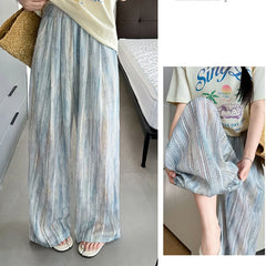 Hnewly Dye Print Harajuku Casual Streetwear Pleated Straight Wide Leg Trousers Female Summer Fashion Loose Thin Pants Women Clothes