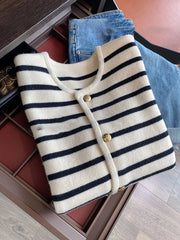 Hnewly Women Spring Autumn Sweaters O-neck Stripe Knitted Cardigan Fashion Long Sleeve Casual Short Tops Korean Style New