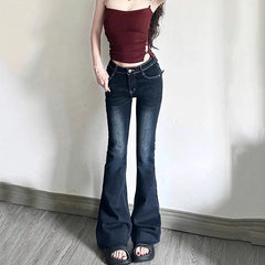 Hnewly American Retro Flare Denim Pants Women Streetwear Y2K High Waised Jeans Woman Autumn Winter All Match Long Trouser Female